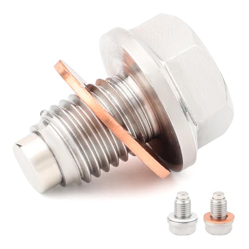 Image of M12 x 1.5 Magnetic Oil Drain Plug, Stainless Steel Sump Drain Nut Bolt, Magnetic Oil Drain Plug with 6 Copper Crush Washer,Oil Drain Plug Universal for Most Cars Motorcycle