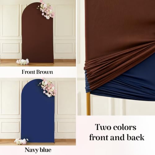Image of 7.2FT 6FT Arch Backdrop Cover for Party, Set of 2 Stretchy Spandex Fitted Arch Stand Cover for Baby Shower, Birthday Wedding Decor, Chiara Backdrop Cover with Double-Sided Design(Blue, Brown)