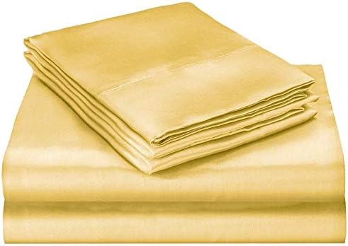 GorgeousHomeLinen Mulberry Silk Bed-Sheets 4-Piece Bedding Set- 16 Momme Pure 18" Inch Deep Pockets, Authentic - Soft & Durable Bedding Sheets - Breathable - Promotes Healthy Hair, Skin (King, Gold)