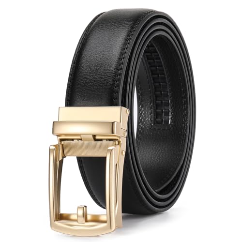 GAEKEAO Ratchet Belt for Men Genuine Leather 1 3/8 - Micro-Adjust Buckle Trim to Fit Dress Belt Casual to Formal Gift Boxed
