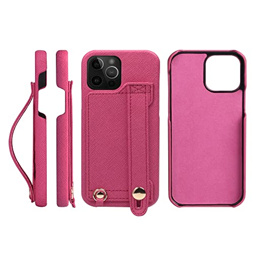 iPhone 14 Pro ケース Handy ハードケース PUレザー 耐衝撃 スタンド機能 ハンディベルト ハンドメイド ストラップホール ストラップリング カードポケット ロースピンク 薔薇色 H6-14Pro-RosePink