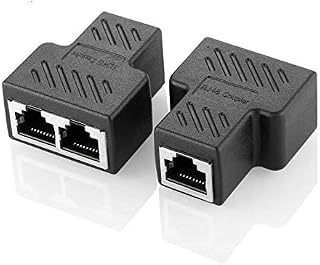 RJ45 Splitter Connectors Adapter - Ethernet Splitter Coupler Double Socket HUB Interface Contact Modular Plug 2 Pack(Notice: Two Port Can't Work At The Same Time)