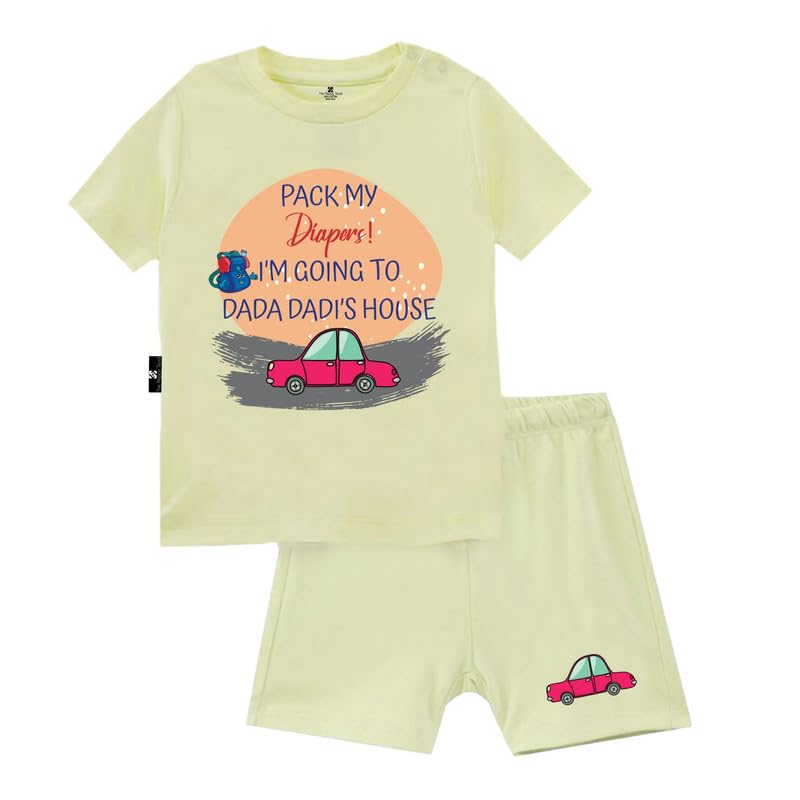 "Pack My Diapers I'm Going To Dada Dadi's House Baby Unisex Printed 100% Cotton T-shirt Shorts Set Half Sleeves Regular Fit-image-12