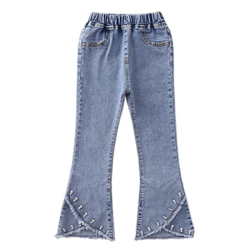 Nimiya Kinder Mädchen Schlaghose Leggings Farbverlauf Farbe Ausgestellten Hosen Vorne Mit Knöpfe Dehnbund Streetwear Frühling Herbst Gr. 80-164 Hellblau K1 146-152 Cover