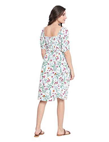 Image of oxolloxo Polished White Floral Print Ruffled Maternity Smokced Dress