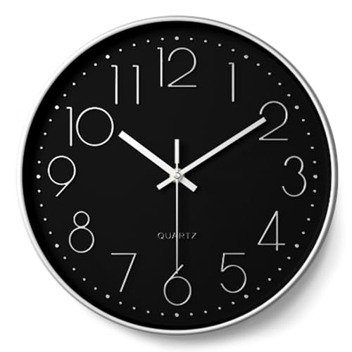 YSWOVUO 30cm Reloj de Pared, Movimiento de Cuarzo Silencioso, Relojes de Pared Decorativo Redondo, Números Fáciles de Leer, Reloj Pared para Salon, Cocina, Dormitorio, Oficina, Escuela