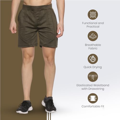 Image of DOMIN8 Basic Shorts for Men | Gym Shorts | Best for Yoga, Training Short for Boys | Casual Boxer for Men | Olive Green - S