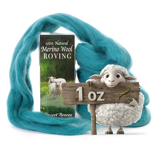 Image of Desert Breeze Distributing 100% Natural Merino Wool Roving - Premium Combed Top Merino Roving Wool - Tapestry, Spinning, Wet Felting & Needle Felting Supplies - 21.5 Micron - 1 oz, Color Seafoam Green