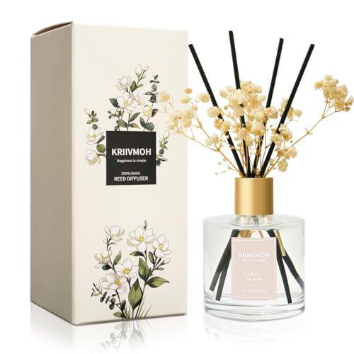 KRIIVMOH Reed Diffuser Sets 200ml White Jasmine Diffuser with 8 Sticks Home Fragrance for Bedroom Bathroom Home & Office Decor