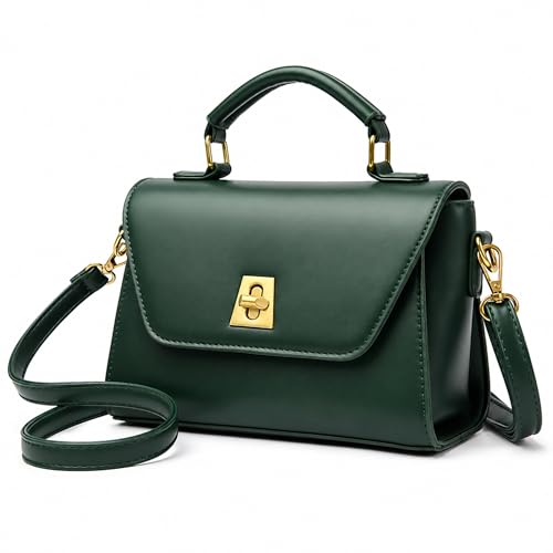 Image of Crossbody Bag for Women Shoulder Handbag PU Leather Satchel Purse with Top Handle Gold Turn Lock Adjustable Strap