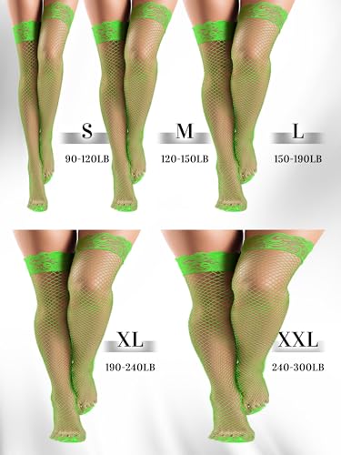 Image of Bencailor 4 /6 /12 Pairs Fishnet Thigh High Stocking for Women Silicone Lace Top Sheer Over Knee Stockings