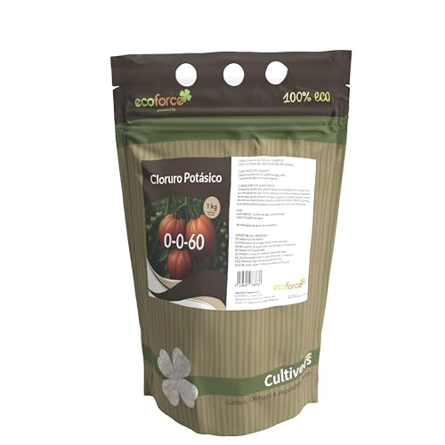 CULTIVERS Cloruro Potásico Abono Engorde Plantas de Huerto 1 KG con 61% de Potasio Hidrosoluble - Fertilizante Cristalino de Alta Solubilidad para Tomates, Hortalizas y Frutales