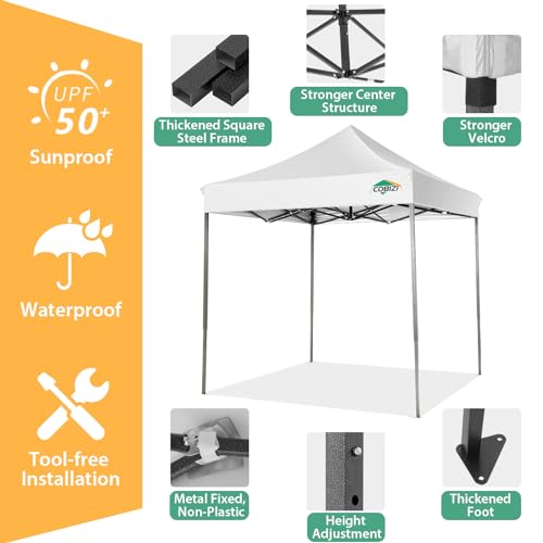 Image of COBIZI 6.6x6.6 Pop Up Canopy Tent No Sidewalls,Heavy Duty Canopy,White