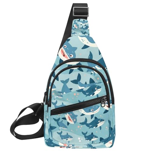 Mochila cruzada con patrón de tiburón y correa ajustable para entrenamiento