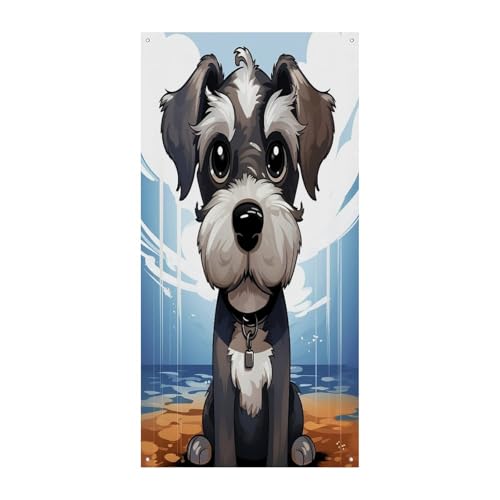 Toile de fond de porte bienvenue Schnauzer 90 x 180 cm pour décoration suspendue amusante