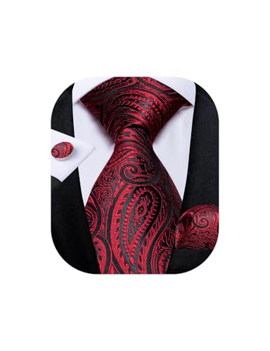 Image of DiBanGu Mens Paisley Tie Set Silk Woven Jacquard Necktie and Pocket Square Cufflinks Gift Set for Wedding Bussiness