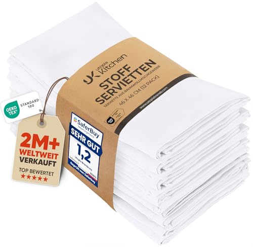 Utopia Kitchen Stoffservietten [12er Pack Weiß] 46x46 cm Waschbare Tischservietten für Hotel Mittagessen Restaurant Hochzeiten Veranstaltungen und Partys