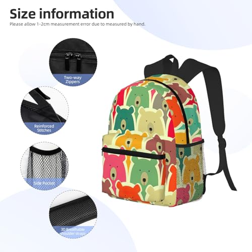 Sac à dos léger ordinateur portable à motif ours colorés décontracté - 5