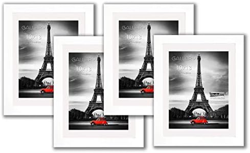 Studio 500, 4-Value Luxury Pack of 10 by 13-inch Real Solid Pine Wood Photo Frames, Tempered Glass, with Acid Free Ivory White Core Mat Board for 8.5x11 Documents or Photos, 2 Colors (White)