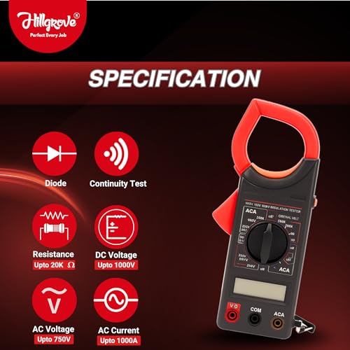 Image of Hillgrove HGCM1408M1 Digital Volt Clamp Meter Multimeter AC DC Auto Range Continuity Digital Tester Kit Meter