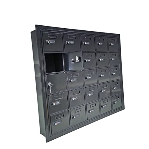 FixtureDisplays® Recess Wall Mount Cell Phone Storage Locker, 25 Doors, Front Admin Access, Resettable Combination Locks 37.4