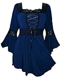 Dare to Wear Renaissance Corset Top: Victorian Gothic Boho Women's Plus Size Peasant Festival Fair Cosplay Lace Blouse, Midnight 4X
