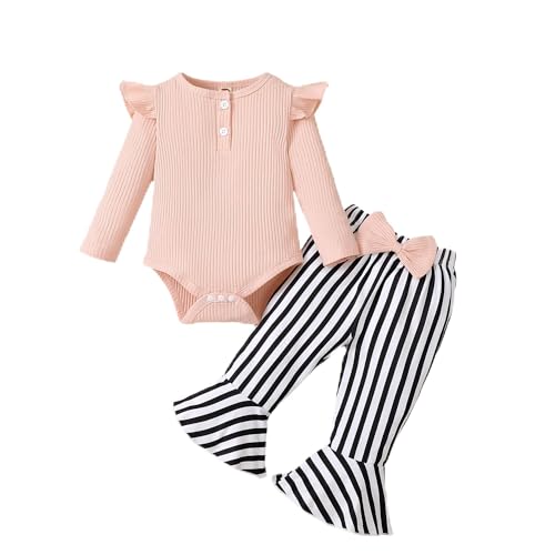 Image of Kislio Newborn Baby Girls Clothes Ribbed Ruffled Romper+Floral Pants+Headband Infant Outfit Set