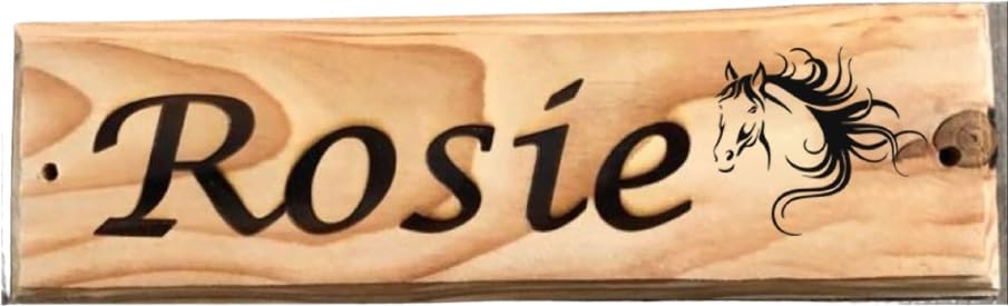 Furever Gifts Handmade Personalised Wooden Horse Stable Door Sign Various Designs 320mm x 100mm x 20mm (Horses Head 2 Calligraphy Font)