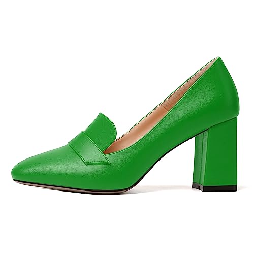Image of MODENCOCO Womens Sexy Formal Matte Slip On Square Toe Work Block High Heel Loafers Shoes 3.5 Inch