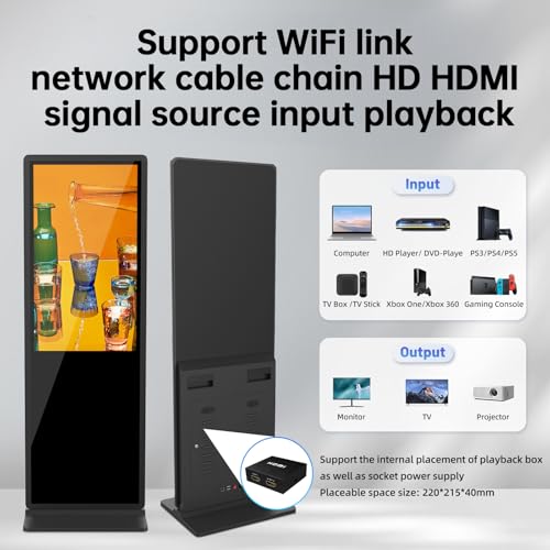 Image of 32-inch Digital Signage Display, 2K Touchscreen FHD LCD Screen Indoor Floor Standing Kiosk Stand, Auto Media Android OS Display Advertising Player Poster with Remote Control, HDMI /WiFi /USB