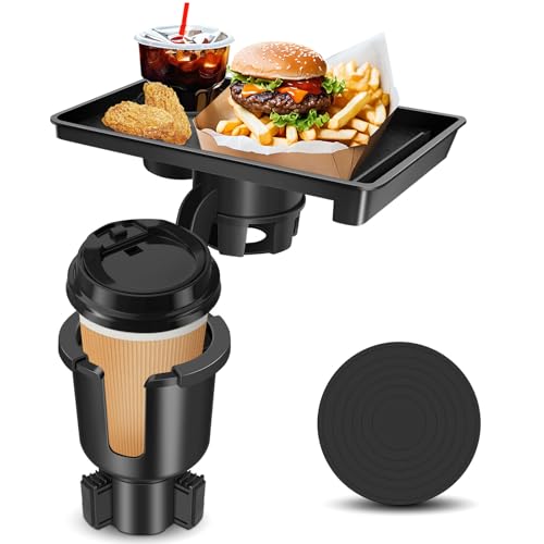 JPart Car Cup Holder Tray Cup Holder Expander 2 in 1 Detachable Car Food Tray with 360Rotation Tray for Eating Storage and Travel Road Essentials Black