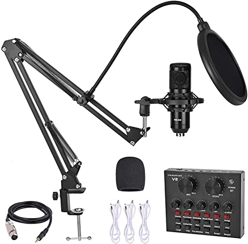 Condenser Microphone Bundle,Recording Home,Studio DJ Equipment with Live Sound Card,Adjustable Mic Suspension Scissor Arm,Metal Shock Mount and Double-Layer Pop Filter for Recording & Broadcasting