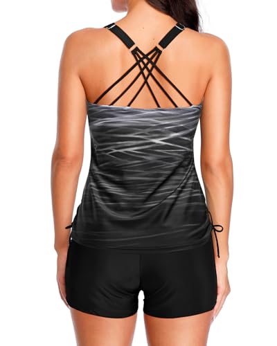 Image of Tempt Me Two Piece Tankini Swimsuits for Women Tummy Control Bathing Suit with Shorts Athletic Swimwear