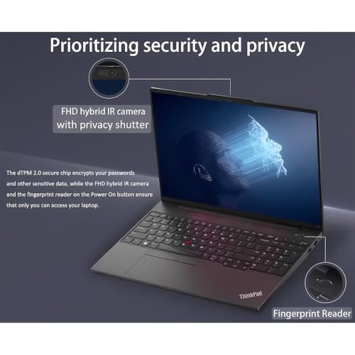 Image of Lenovo ThinkPad E16, 16 inch Touchscreen, AMD Ryzen 5 230, 64GB DDR5, 1TB SSD, Business AI PC Laptop, Backlit KB, Fingerprint, 5MP RGB Webcam, Windows 11 Pro