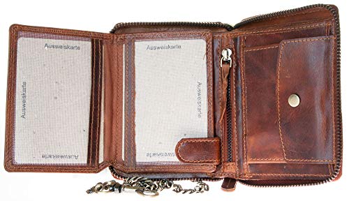 FLW RFID Large Men's Biker's Metal Zip-around Genuine Leather Wallet with Metal Chain to Hang4