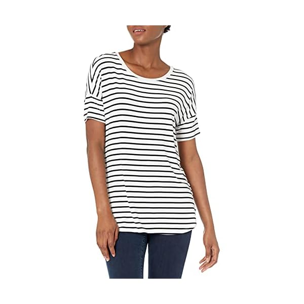 Amazon-Brand-Daily-Ritual-Womens-Jersey-Rib-Trim-Drop-Shoulder-Short-Sleeve-Scoop-Neck-Tunic-Shirt Amazon Essentials Women's Jersey Relaxed-Fit Short-Sleeve Drop-Shoulder Scoopneck Tunic (Previously Daily Ritual), Navy White Stripe, Small
