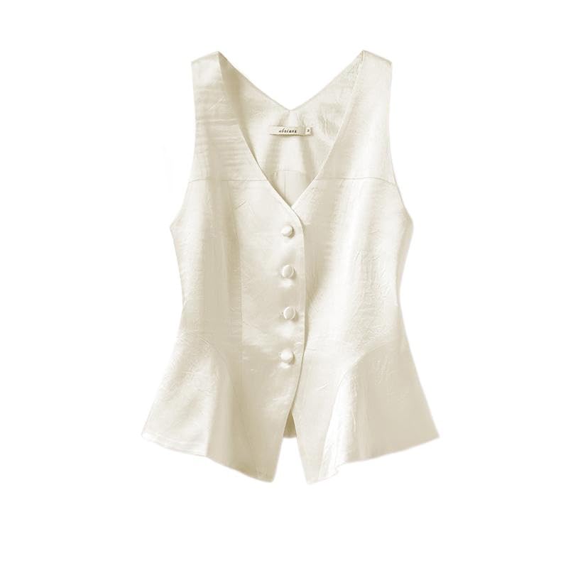 GRACEART Women's Acetate Satin Vest V-Neck Single Breasted Casual Tops Summer Thin Sleeveless Suit Waistcoat