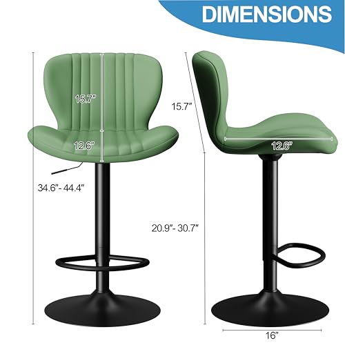 Image of Shintenchi Bar Stools Set of 4 Modern Swivel Bar Chairs, Counter Height Faux Leather Metal Barstools, Upholstered Island Chairs with Back and Footrest, Green
