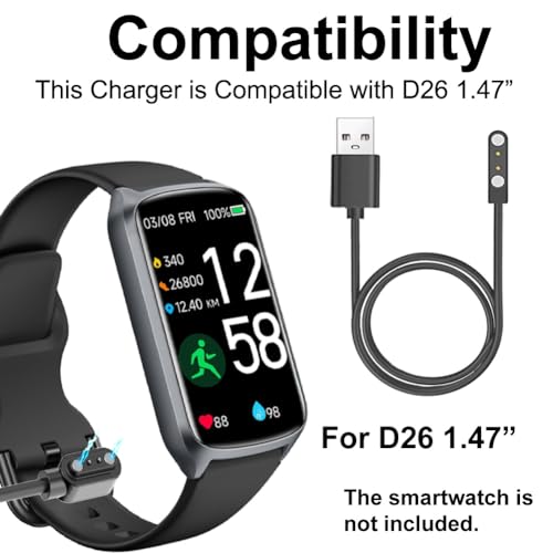 smaate smart watch Cables Compatible with Amzhero Runfit D26 1.47” Smartwatch, 2 PCs