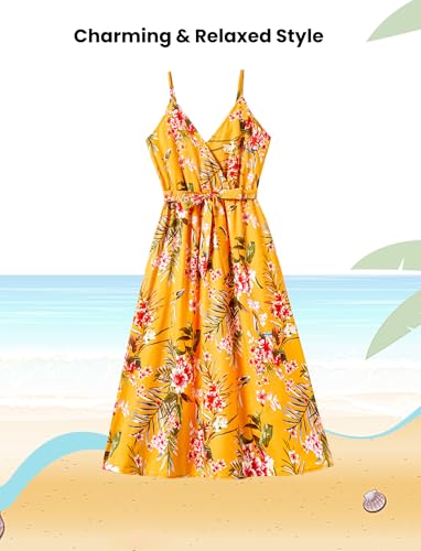 Image of PATPAT Family Matching Outfits Mommy and Me Dresses Hawaiian Tropical Vacation Beach Spaghetti Strap Dress and Shirt
