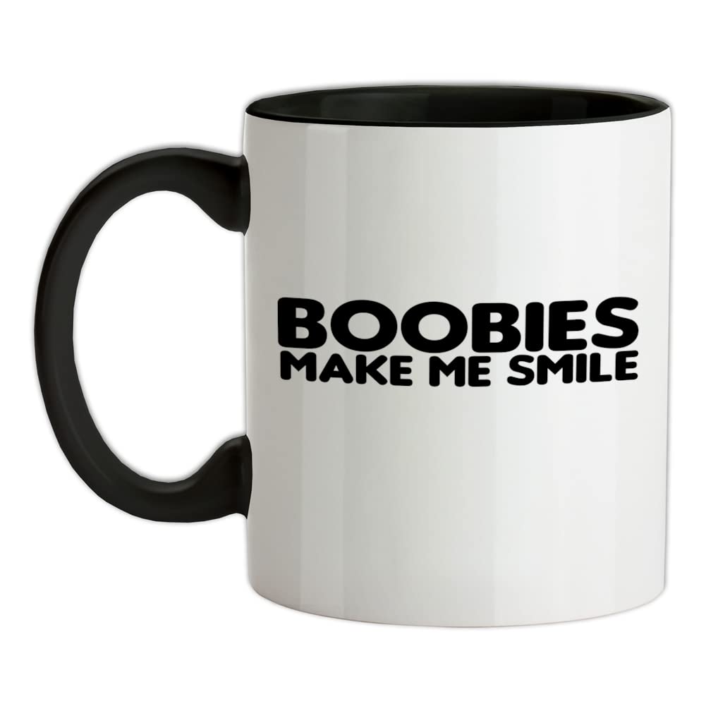 Boobies Make Me Smile - 11oz - Ceramic Two-Tone Mug for Coffee/Tea - Black/White - One Size