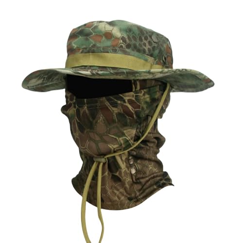 HUBGFEQ Two-Piece Balaclava, Camouflage Boonie, Men's Sun Hat, for Outdoor Hiking, Camping, Fishing, and Bucket Hats.-Python Green