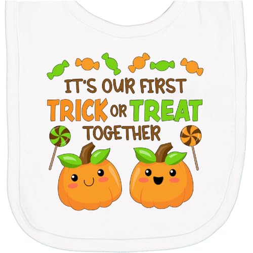 inktastic It's Our First Trick or Treat Together- Halloween Pumpkin Newborn Bib