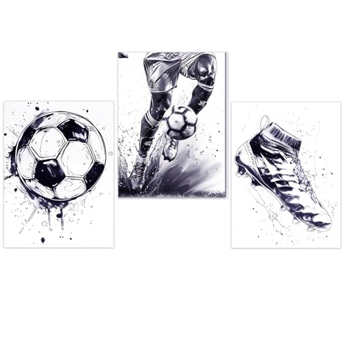 KQDRAVINE Juego de 3 Poster Futbol en Blanco y Negro con Tonos Azulados Cuadros Decoracion Dormitorios Póster Artística Decoración para la Pared Del Salón o el Dormitorio Sin Marco (30 × 40 cm)
