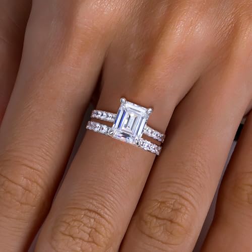 Gobaalele Cubic Zirconia Wedding Rings Bridal Set 5.16cttw(4CT Center Stone) D Color VVS1 Clarity Emerald Cut 5A Grade CZ Engagement Promise Rings for Women Size 8.5 by Gobaalele - Image 4