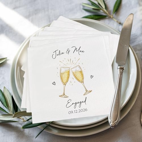 Luxury Custom Pack 15pcs Engagement Napkins Were Engaged Engagement Party Decorations Wedding Beverage Cocktail Luncheon Dinner Napkins 26