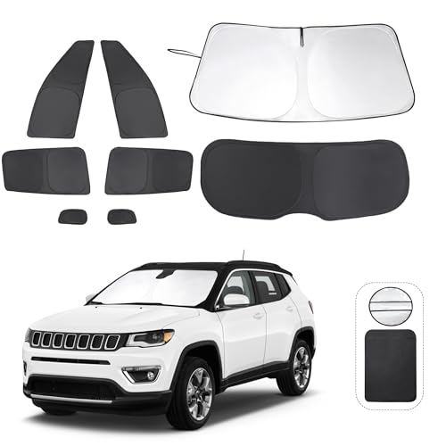 TINGLU Window Shades for Jeep Compass 2017-2024 Accessorie Car Side Full Windows Rear Triangular Windshield Sun Shade Sun UV Rays & Privacy Protection for Camping,Napping,and Relaxing 8PCS