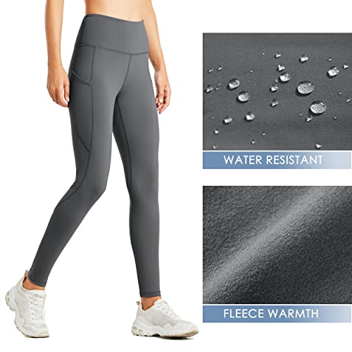 Willit Women's Fleece Lined Leggings Water Resistant Thermal Winter Pants Hiking Yoga Running Tights High Waisted Deep Gray M #TOP2