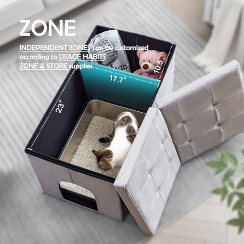 MEEXPAWS Cat Litter Box Enclosure Furniture Hidden Extra Large, Lift Design Lid Velvet Cat Washroom Bench Storage Cabinet | 35.4x19.7x19.7 in | Dog Proof|Urine Proof Inside|Quick Assembly| Easy Clean - Thumbnail 4