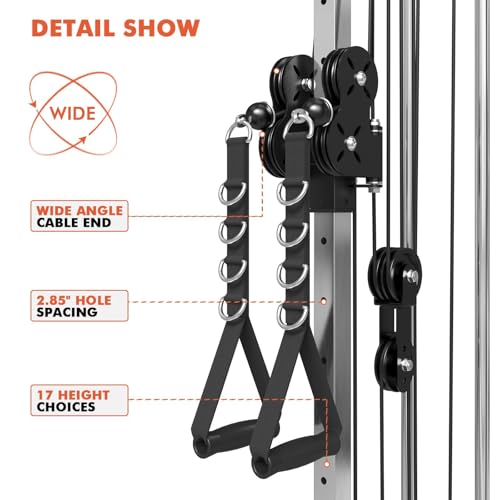 Mikolo Wall Mount Cable Station, Cable Crossover Machine with Dual Pulley System and 19 Adjustable Positions for Home Gym Fitness Equipment - Image 4